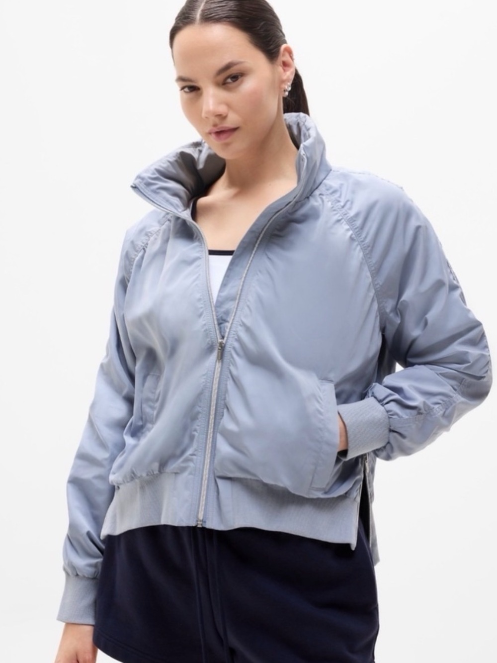 Athleta Jetsetter Bomber Jacket in Light Blue/Purple Size Small - C4-096